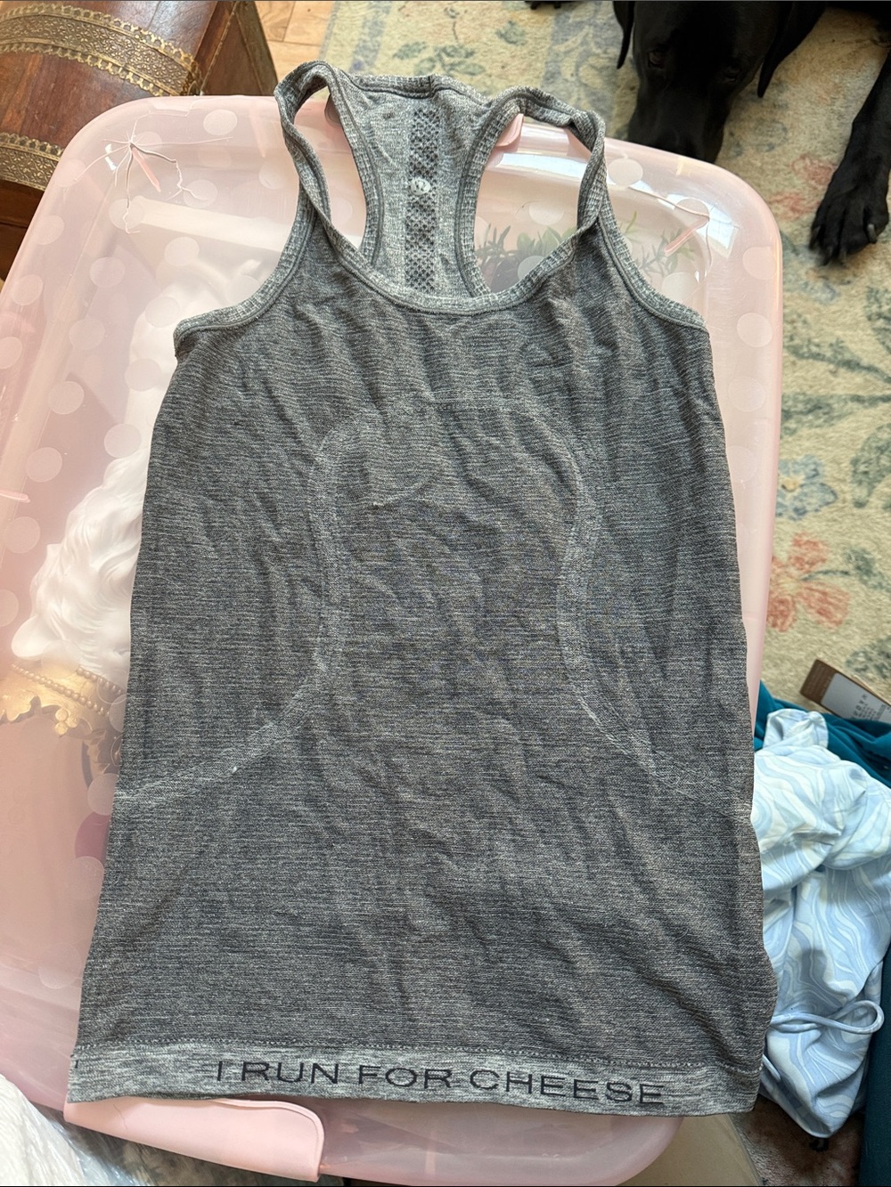 lululemon athletica Gray Racerback Tank with 'I RUN FOR CHEESE' Hem
